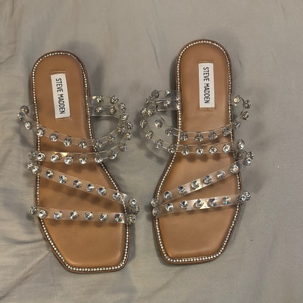 Steve Madden Tan Sandals with Crystal Embellishments